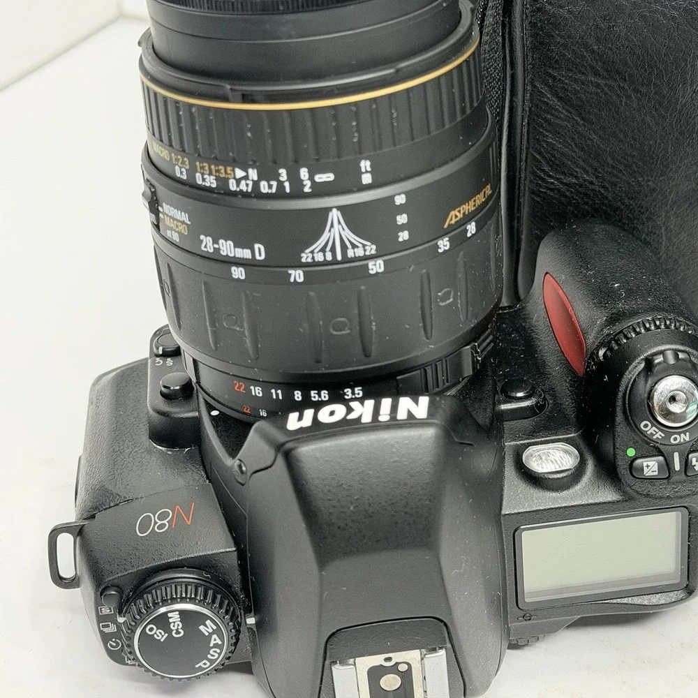 Nikon N80 35mm Film Camera Kit 2 Lenses Filters Bag Tested Working